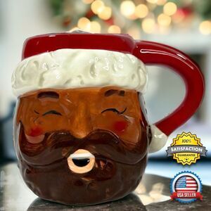 3D Laughing Santa Claus Shaped Ceramic Face Mug Coffee Cup 23oz Holiday Decor